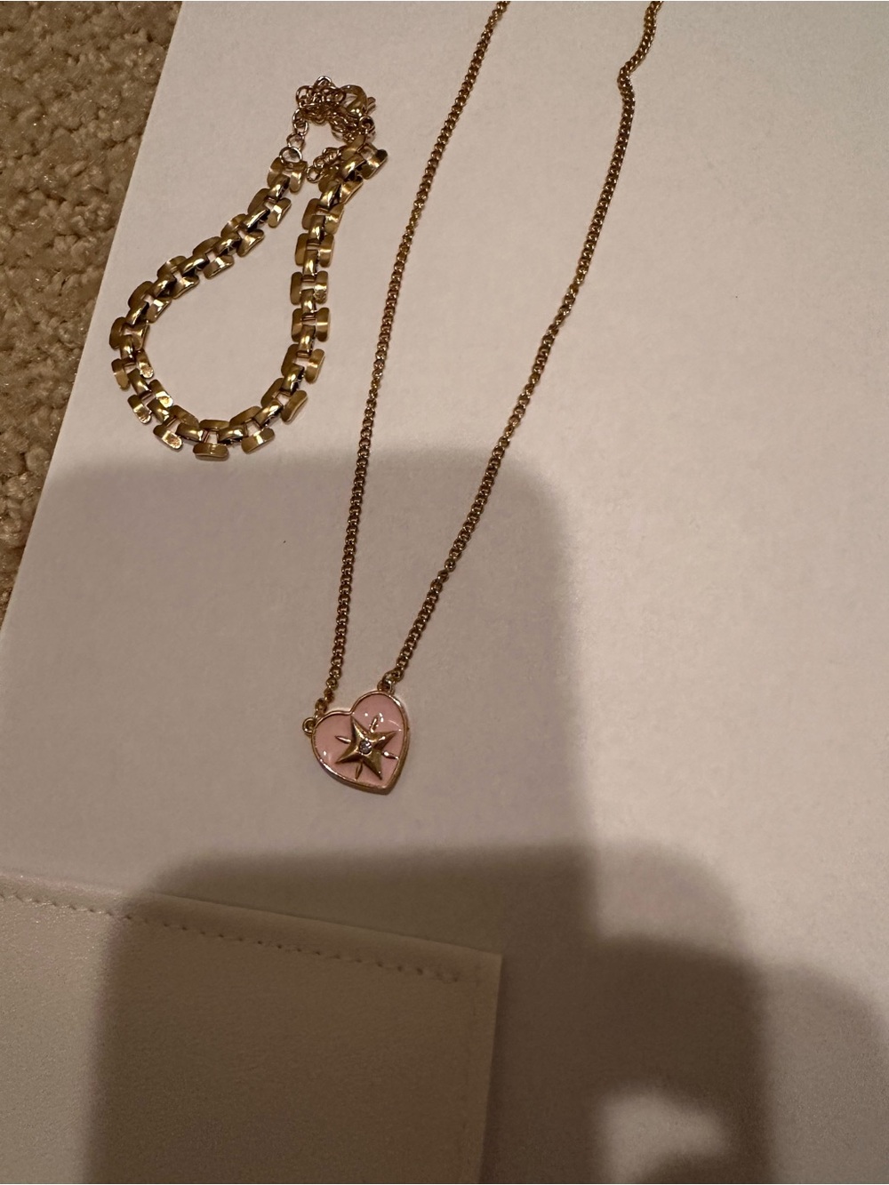 Silk On Me - Gold-Tone Pink Heart Pendant Necklace with Star Accent